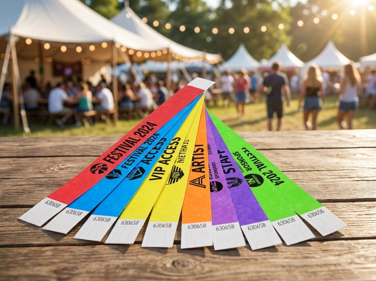 Braccialetti Tyvek colorati personalizzati con logo e testo per un festival